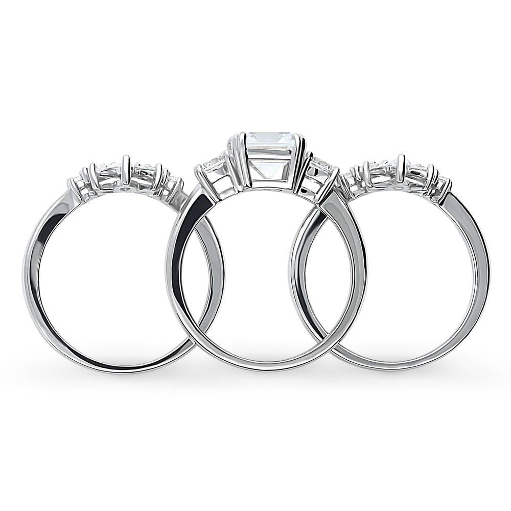 Alternate view of 3-Stone Flower 7-Stone Wishbone CZ Ring Set in Sterling Silver, 8 of 19