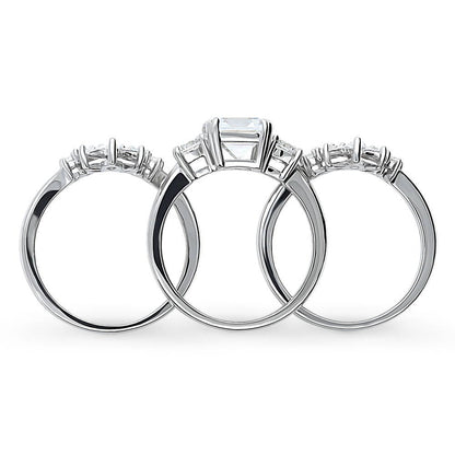 3-Stone Flower 7-Stone Wishbone CZ Ring Set in Sterling Silver