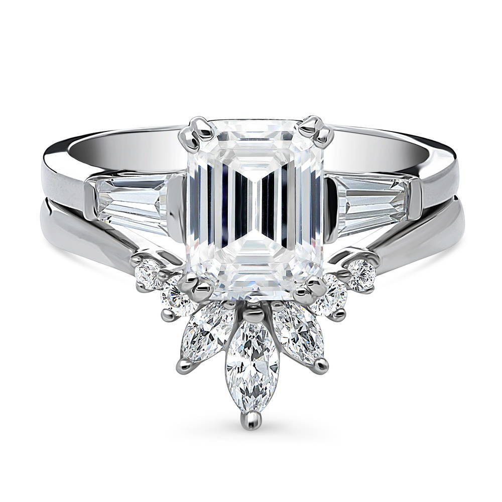 3-Stone Flower 7-Stone Wishbone CZ Ring Set in Sterling Silver, 1 of 19