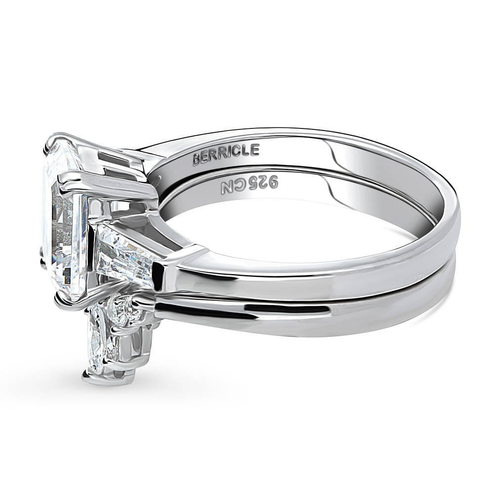 Angle view of 3-Stone Flower 7-Stone Wishbone CZ Ring Set in Sterling Silver, 5 of 19