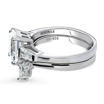 3-Stone Flower 7-Stone Wishbone CZ Ring Set in Sterling Silver