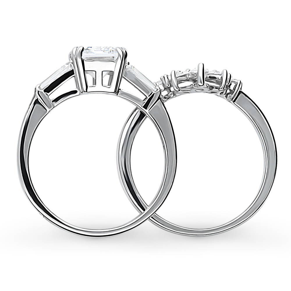 3-Stone Flower 7-Stone Wishbone CZ Ring Set in Sterling Silver