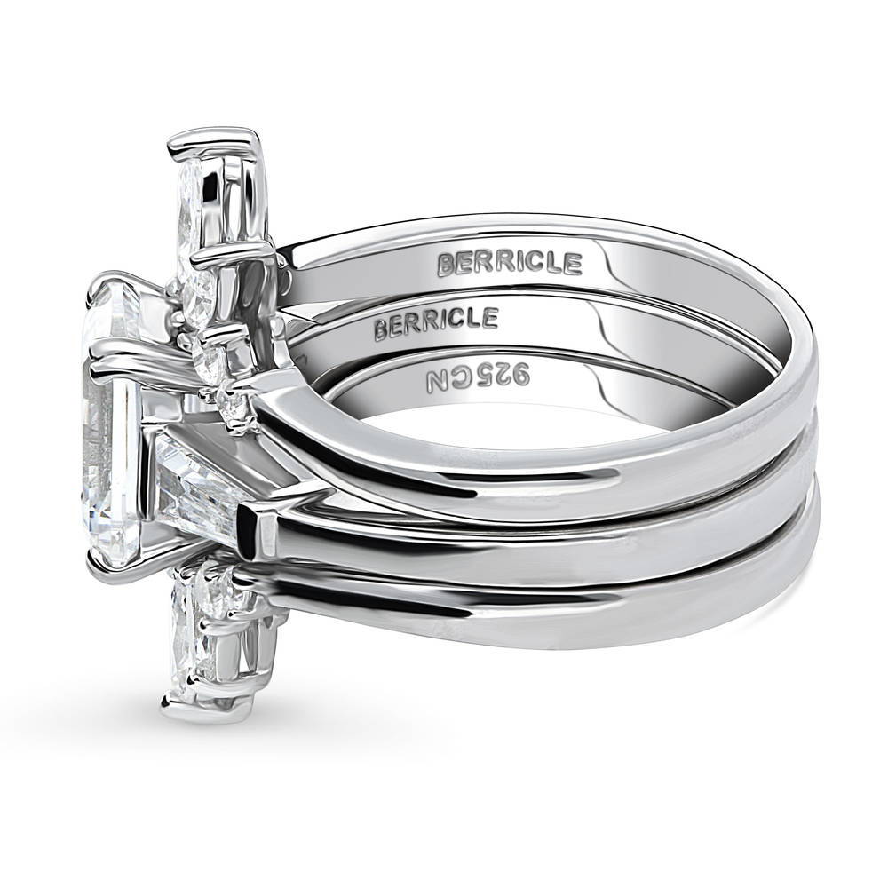 Angle view of 3-Stone Flower 7-Stone Wishbone CZ Ring Set in Sterling Silver, 5 of 19