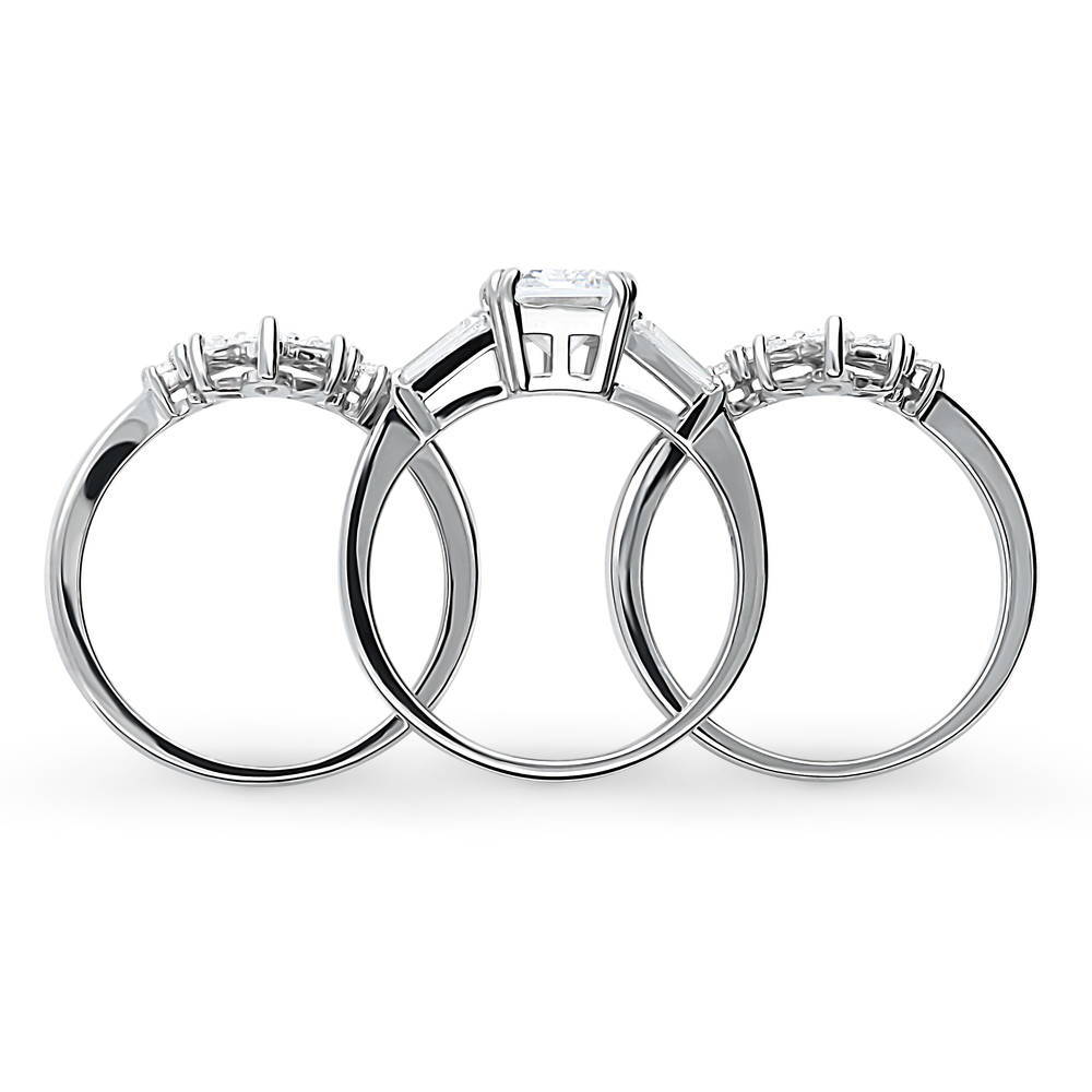 3-Stone Flower 7-Stone Wishbone CZ Ring Set in Sterling Silver