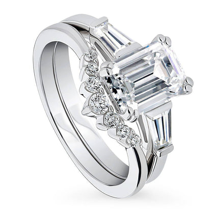 3-Stone Wishbone 7-Stone 2.1ct CZ Ring Set in Sterling Silver