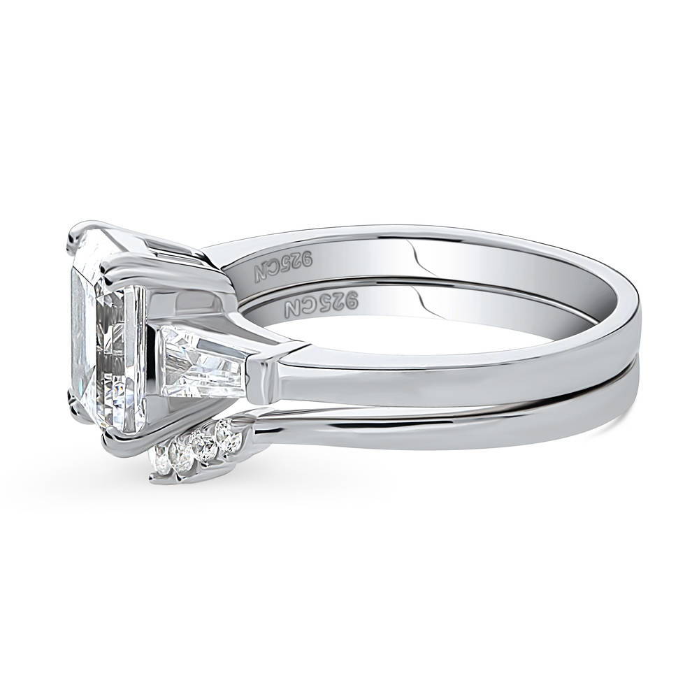 Angle view of 3-Stone Wishbone 7-Stone 2.1ct CZ Ring Set in Sterling Silver, 5 of 19