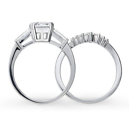 3-Stone Wishbone 7-Stone 2.1ct CZ Ring Set in Sterling Silver