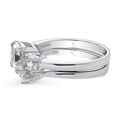3-Stone Wishbone 7-Stone Cushion CZ Ring Set in Sterling Silver