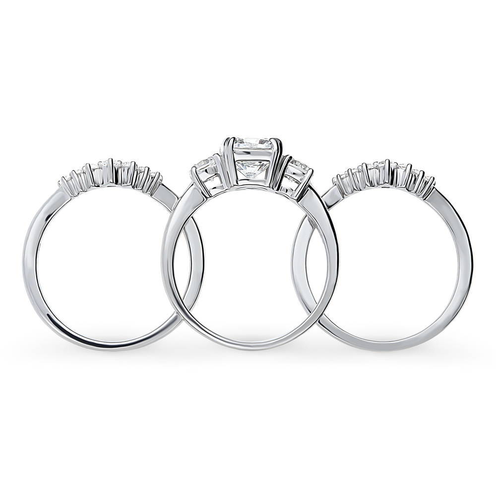 3-Stone 7-Stone Cushion CZ Ring Set in Sterling Silver