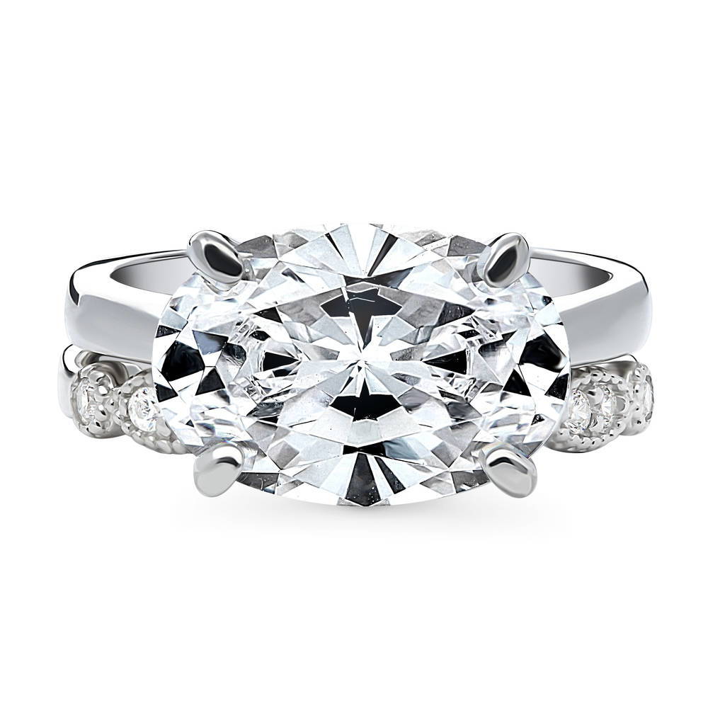 Solitaire Art Deco East-West Oval CZ Ring Set in Sterling Silver, 1 of 18