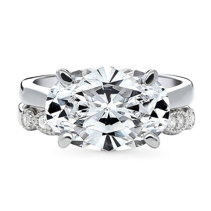 Solitaire Art Deco East-West Oval CZ Ring Set in Sterling Silver