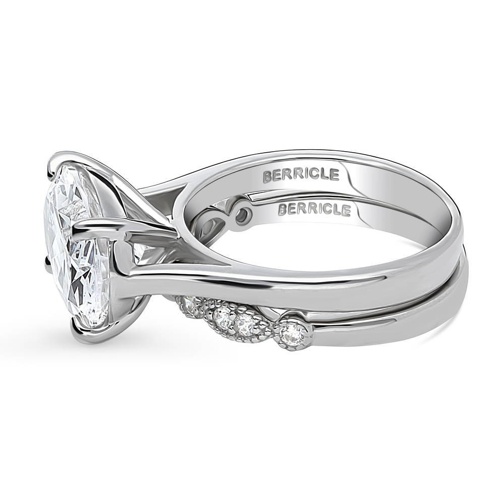 Solitaire Art Deco East-West Oval CZ Ring Set in Sterling Silver