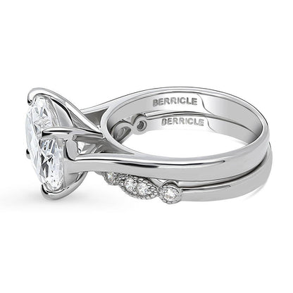 Solitaire Art Deco East-West Oval CZ Ring Set in Sterling Silver