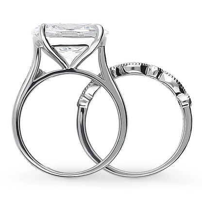 Solitaire Art Deco East-West Oval CZ Ring Set in Sterling Silver