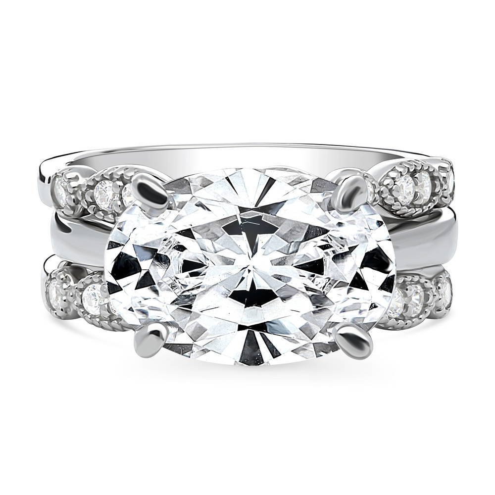 Solitaire Art Deco East-West Oval CZ Ring Set in Sterling Silver, 1 of 19
