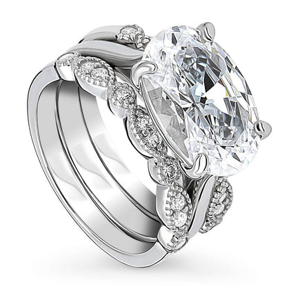 Solitaire Art Deco East-West Oval CZ Ring Set in Sterling Silver