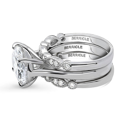 Solitaire Art Deco East-West Oval CZ Ring Set in Sterling Silver