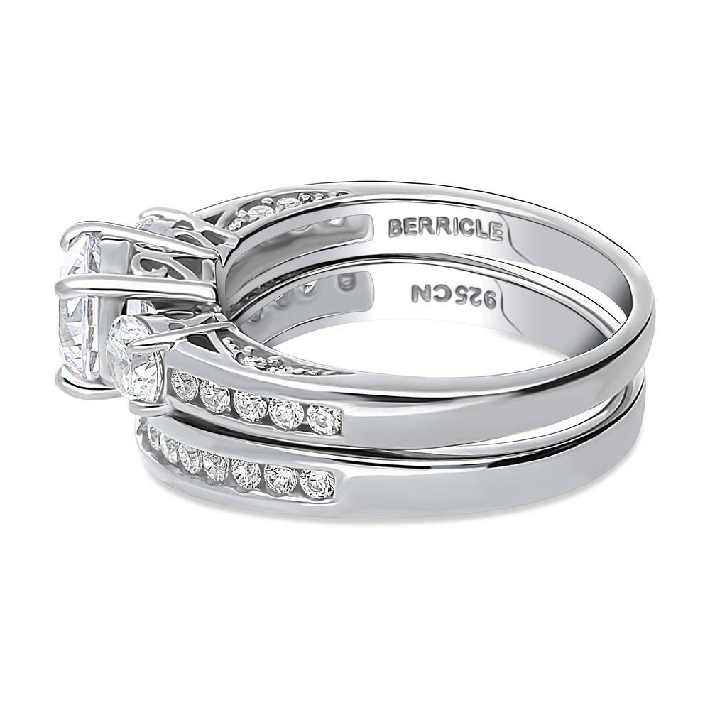 Angle view of 3-Stone 1ct CZ Ring Set in Sterling Silver, 5 of 18