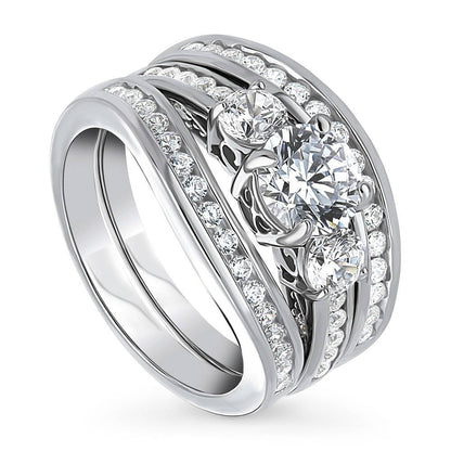 3-Stone 1ct CZ Ring Set in Sterling Silver