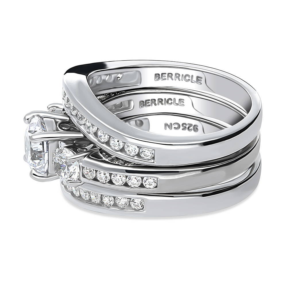 Angle view of 3-Stone 1ct CZ Ring Set in Sterling Silver, 5 of 18