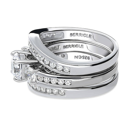 3-Stone 1ct CZ Ring Set in Sterling Silver