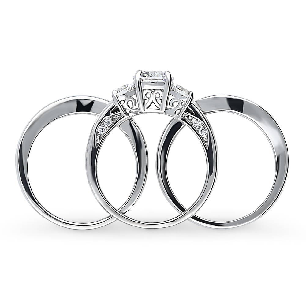 Alternate view of 3-Stone 1ct CZ Ring Set in Sterling Silver, 8 of 18