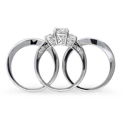 3-Stone 1ct CZ Ring Set in Sterling Silver