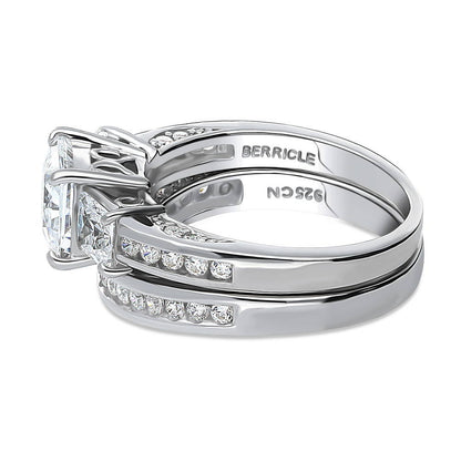 3-Stone 1.6ct Princess CZ Ring Set in Sterling Silver