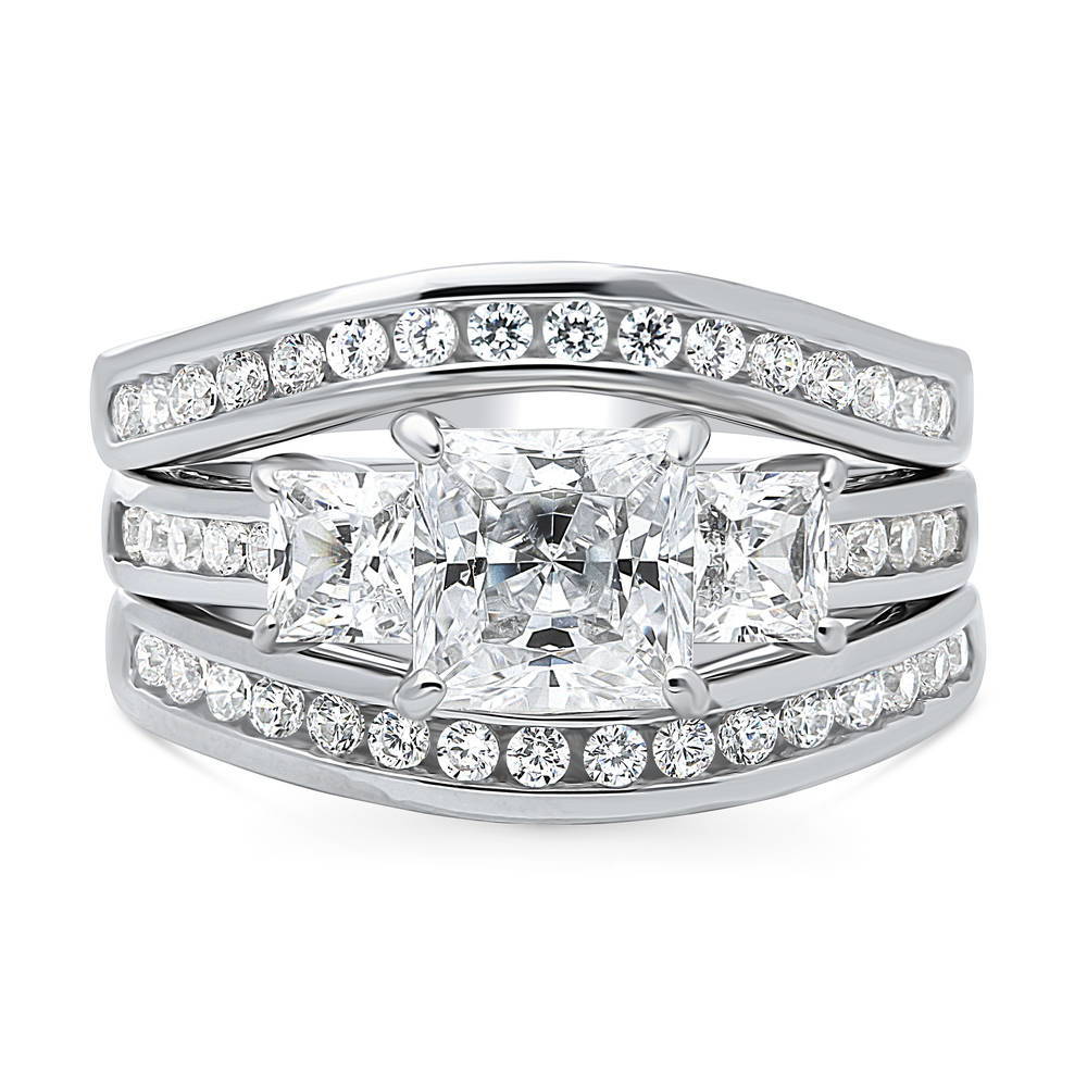 3-Stone 1.6ct Princess CZ Ring Set in Sterling Silver