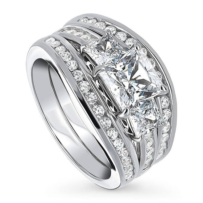 3-Stone 1.6ct Princess CZ Ring Set in Sterling Silver