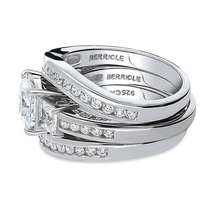 3-Stone 1.6ct Princess CZ Ring Set in Sterling Silver