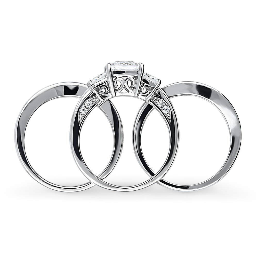 Alternate view of 3-Stone 1.6ct Princess CZ Ring Set in Sterling Silver, 8 of 19