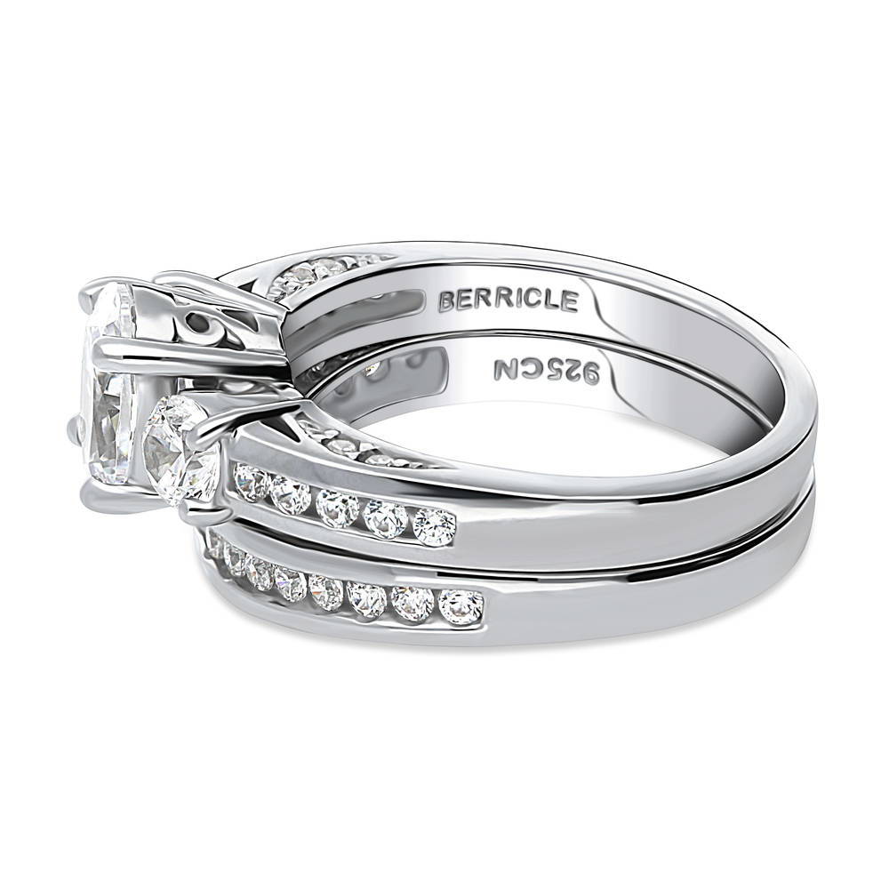 Angle view of 3-Stone 1.2ct Oval CZ Ring Set in Sterling Silver, 5 of 18