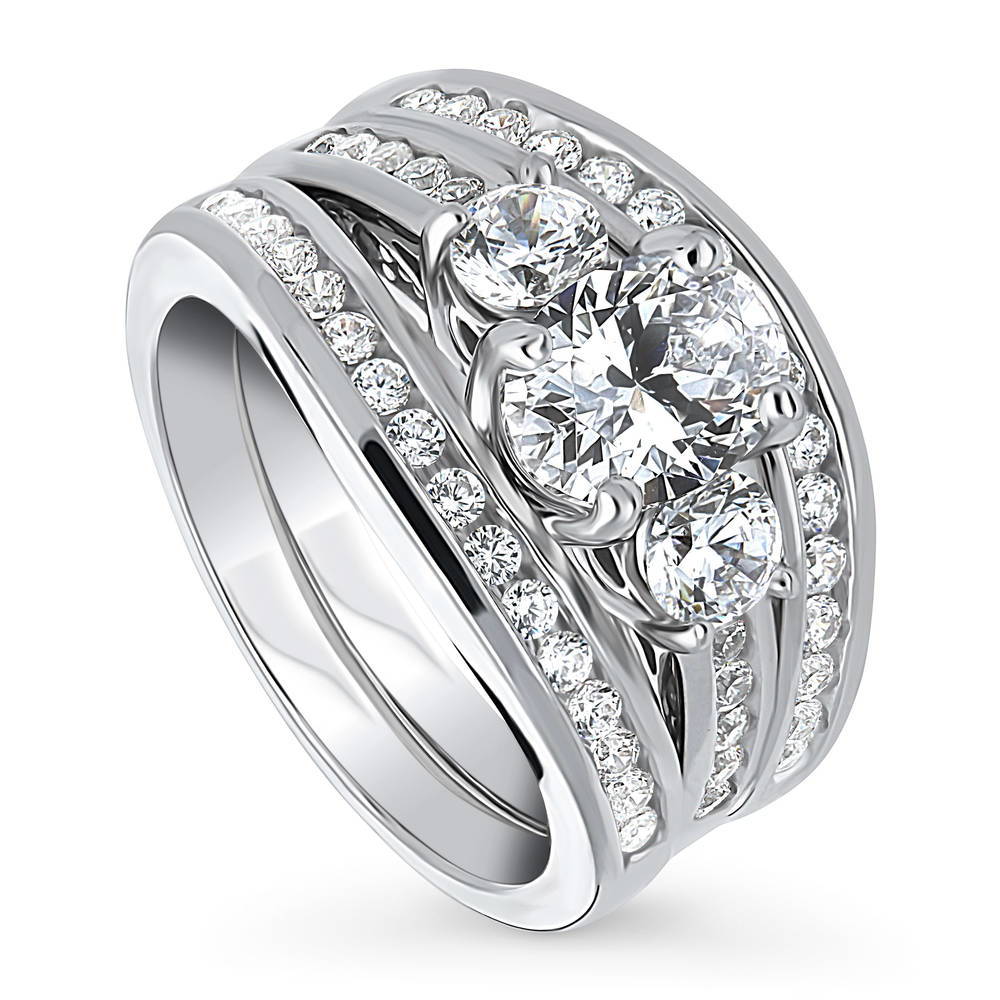 Front view of 3-Stone 1.2ct Oval CZ Ring Set in Sterling Silver, 4 of 17