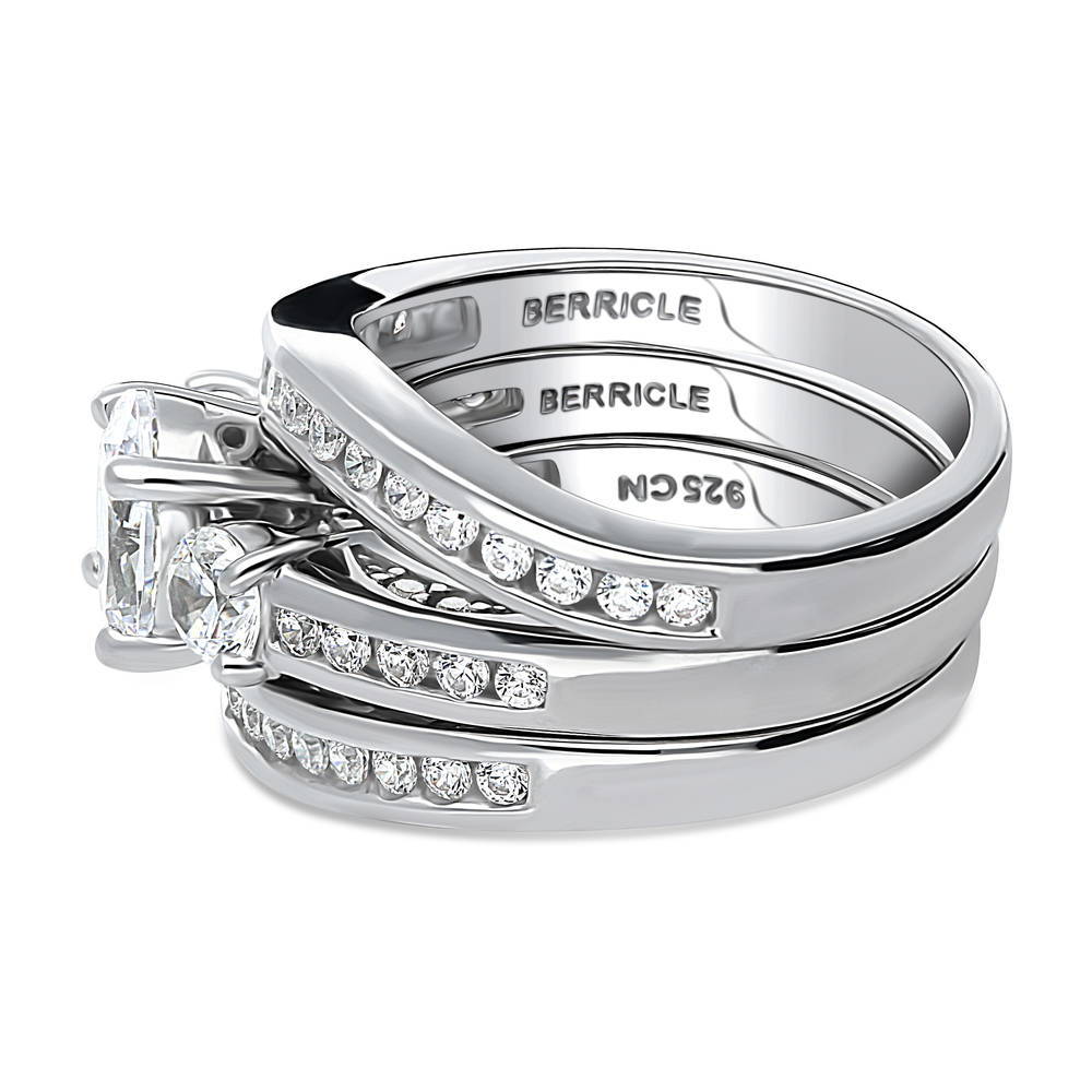 Angle view of 3-Stone 1.2ct Oval CZ Ring Set in Sterling Silver, 5 of 17