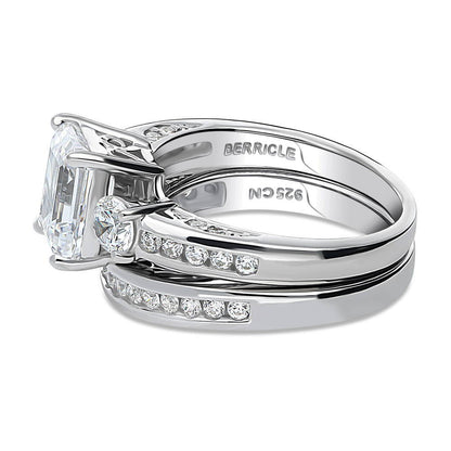 3-Stone 2.1ct Emerald Cut CZ Ring Set in Sterling Silver