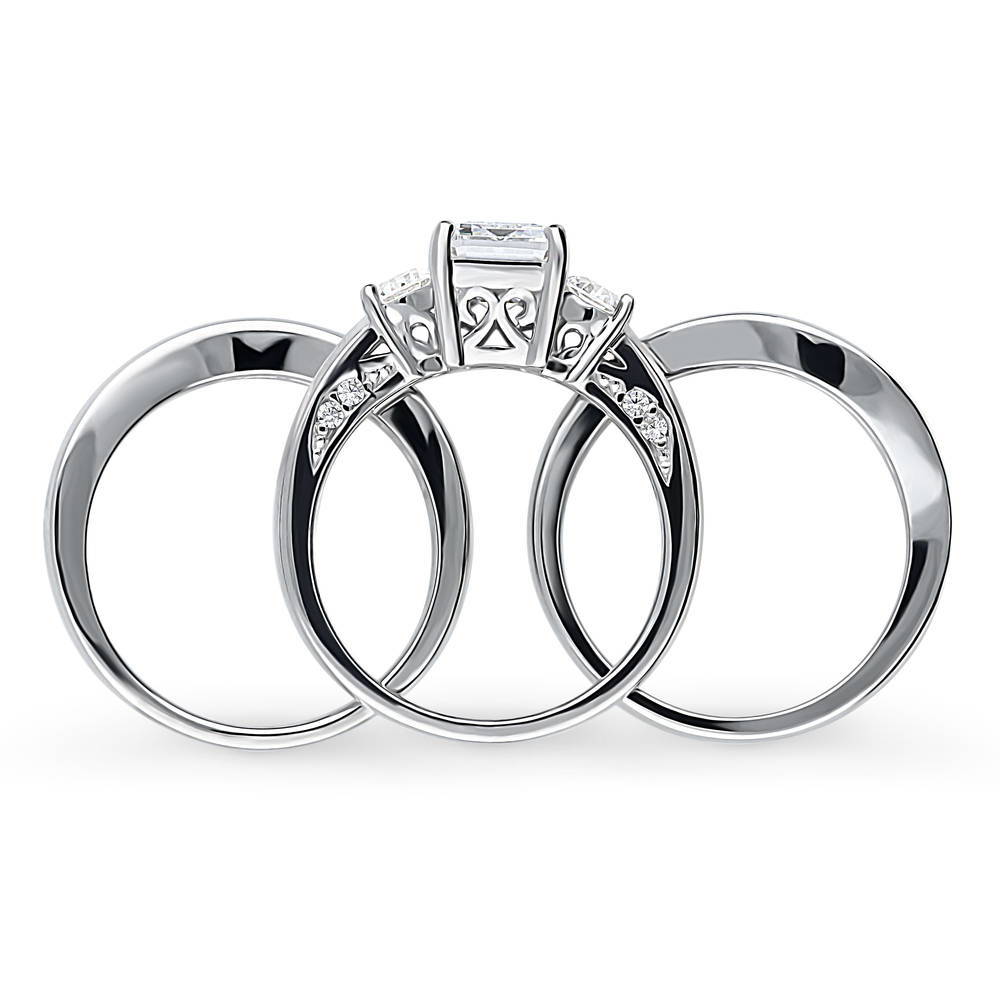 3-Stone Emerald Cut CZ Ring Set in Sterling Silver