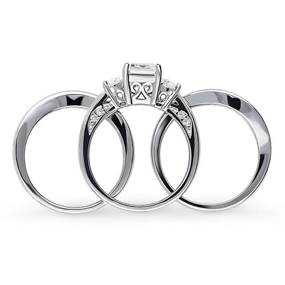 3-Stone 2.1ct Emerald Cut CZ Ring Set in Sterling Silver