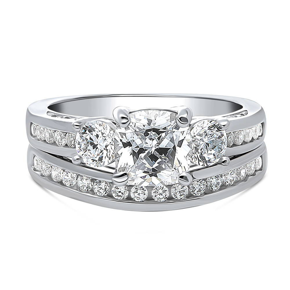 3-Stone 1.5ct Cushion CZ Ring Set in Sterling Silver, 1 of 17