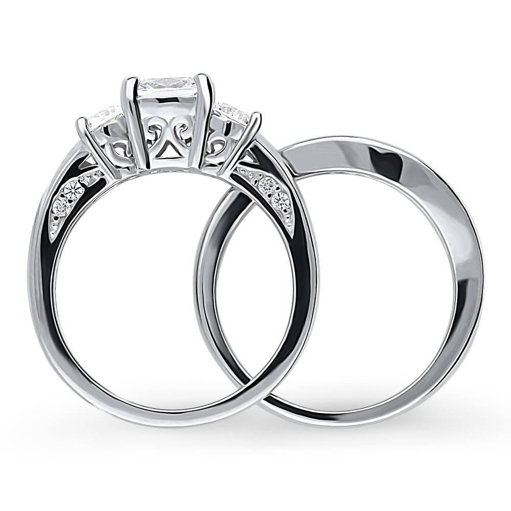 Alternate view of 3-Stone 1.5ct Cushion CZ Ring Set in Sterling Silver, 8 of 17