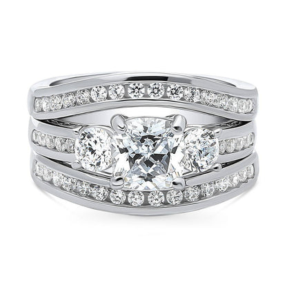 3-Stone 1.5ct Cushion CZ Ring Set in Sterling Silver