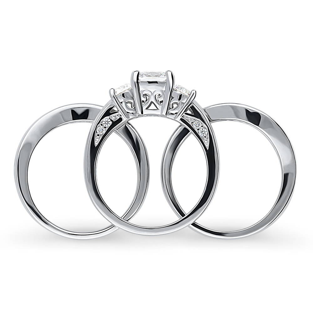 Alternate view of 3-Stone 1.5ct Cushion CZ Ring Set in Sterling Silver, 8 of 17