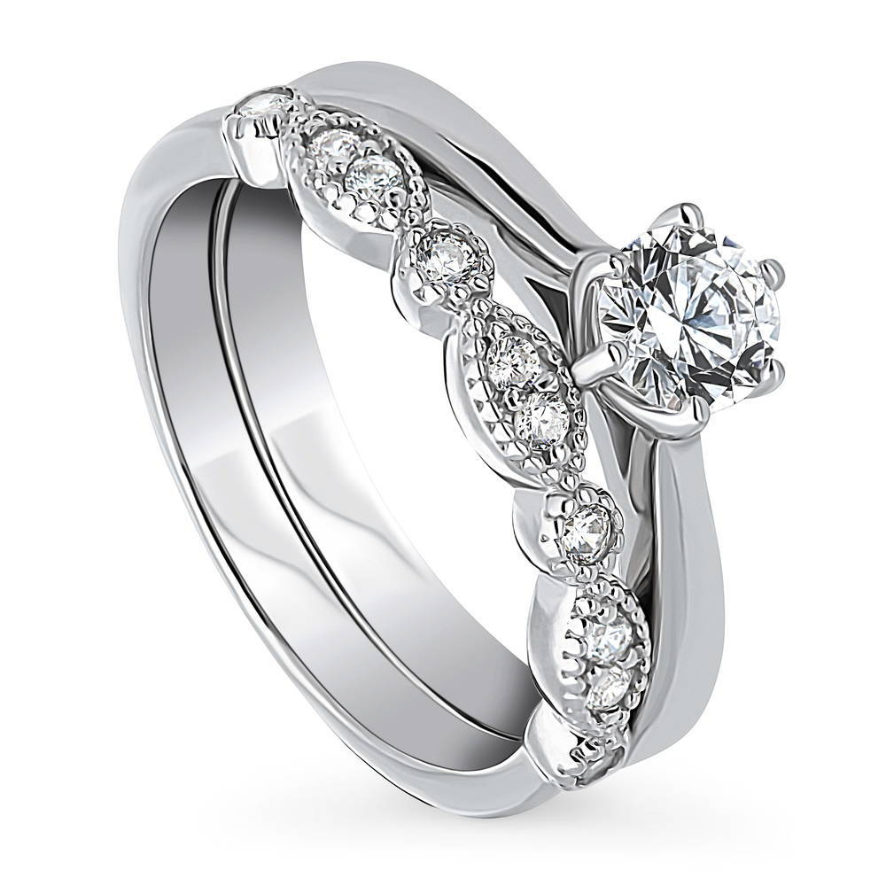 Solitaire Milgrain Art Deco 0.45ct CZ Ring Set in Sterling Silver