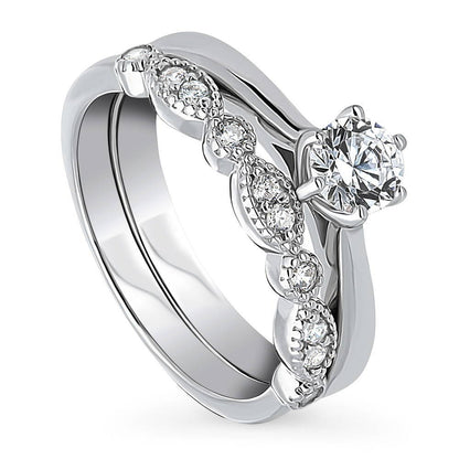 Solitaire Milgrain Art Deco 0.45ct CZ Ring Set in Sterling Silver