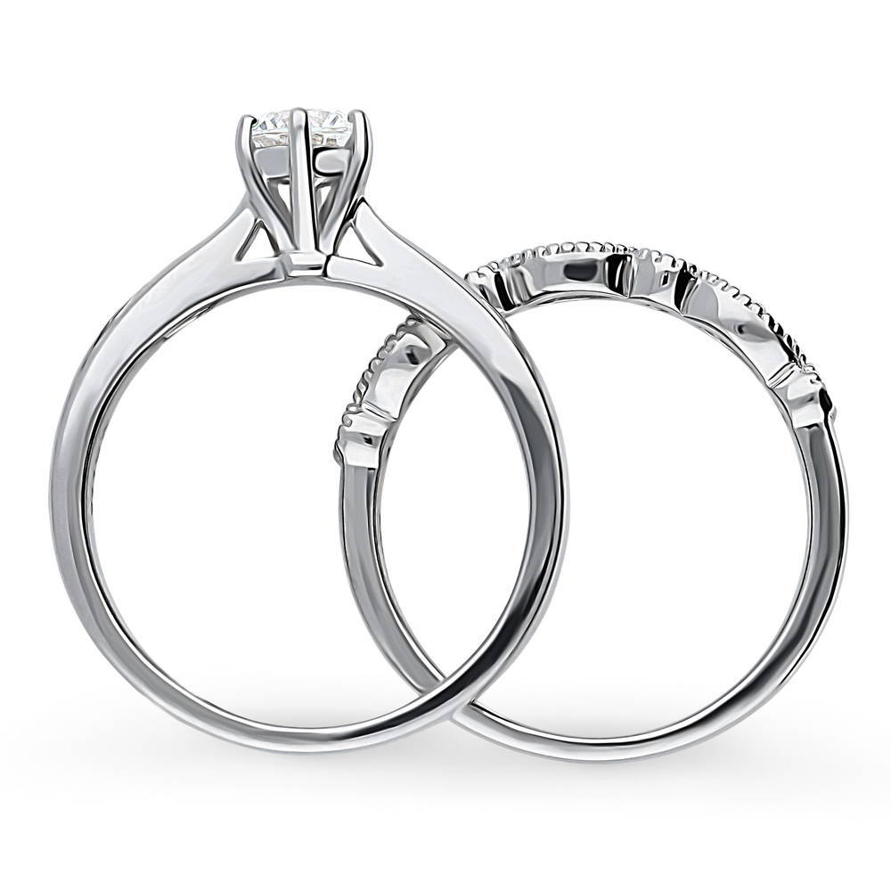 Alternate view of Solitaire Milgrain Art Deco 0.45ct CZ Ring Set in Sterling Silver, 8 of 19