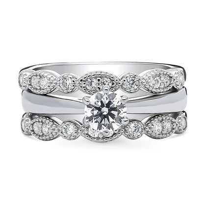Solitaire Milgrain Art Deco 0.45ct CZ Ring Set in Sterling Silver