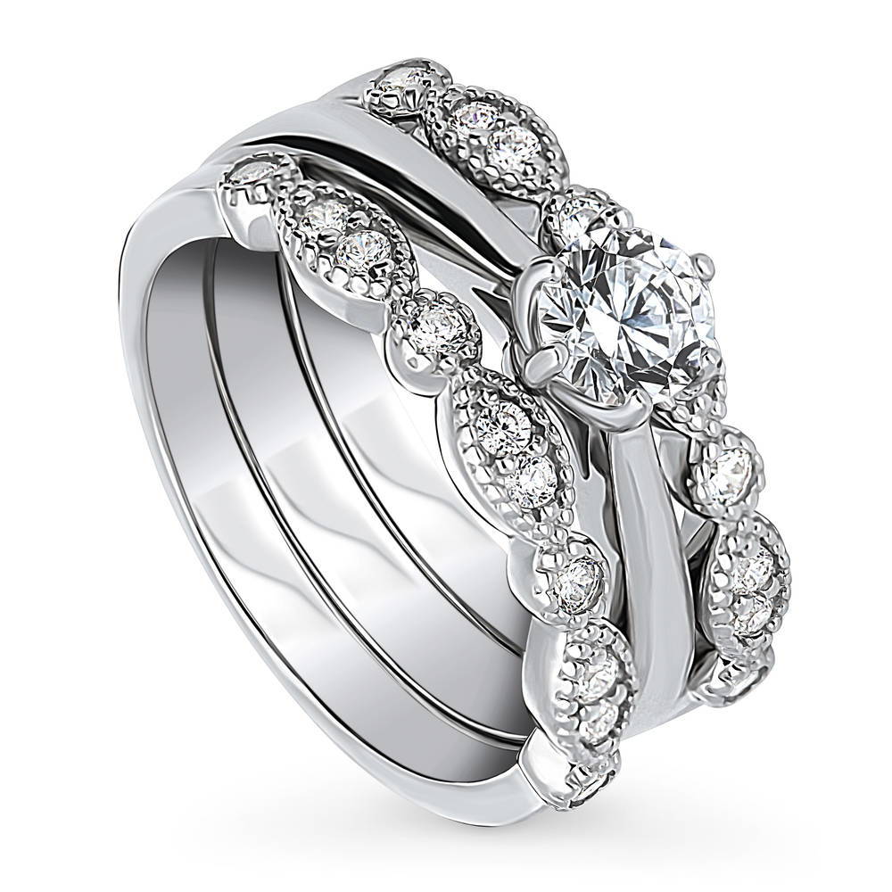 Front view of Solitaire Milgrain Art Deco 0.45ct CZ Ring Set in Sterling Silver, 4 of 19