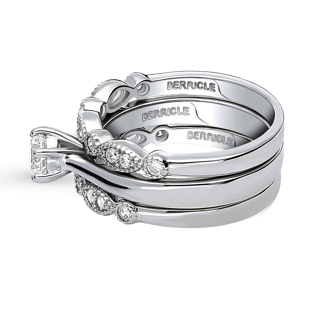Angle view of Solitaire Milgrain Art Deco 0.45ct CZ Ring Set in Sterling Silver, 5 of 19