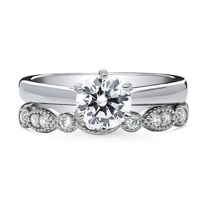 Solitaire Milgrain Art Deco 1ct CZ Ring Set in Sterling Silver