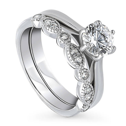 Solitaire Milgrain Art Deco 1ct CZ Ring Set in Sterling Silver